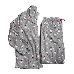 Charmour XL flannel pajamas set gray penguin print